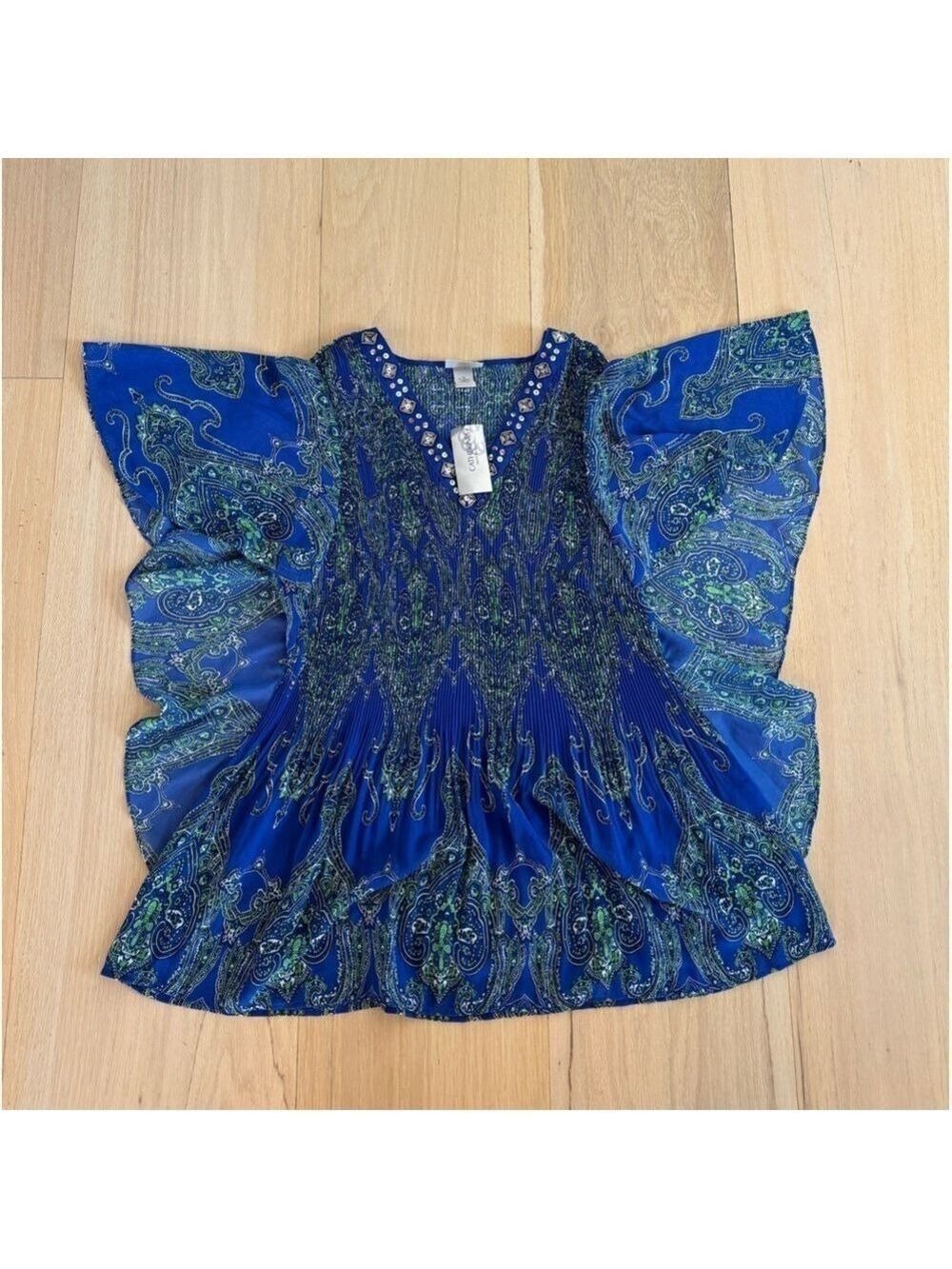 Catherines Blue V Neck Blouse With Jewels Size 1X 18/20W NWT
